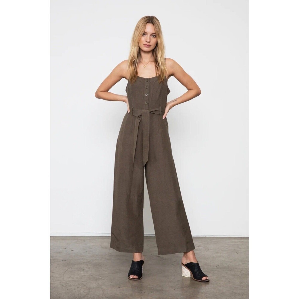 Rails Size XS Women’s Harper Olive Brown Sleeveless Jumpsuit Linen Blend $188‎